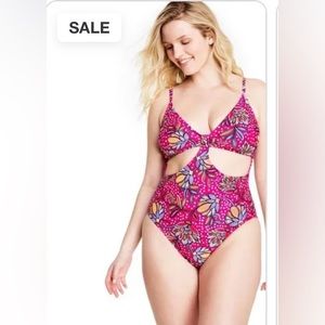 NWT!! Tabitha Brown Target swimsuit-size M 8-10 hot pink floral with cutouts